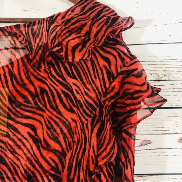 Revolve Stevie May Walk On By Sheer Tiger Print Ruffle Blouse L - Picture 7 of 10